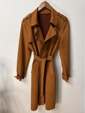 Vintage Women’s Trench Coat Cognac Brown Belted Long Jacket